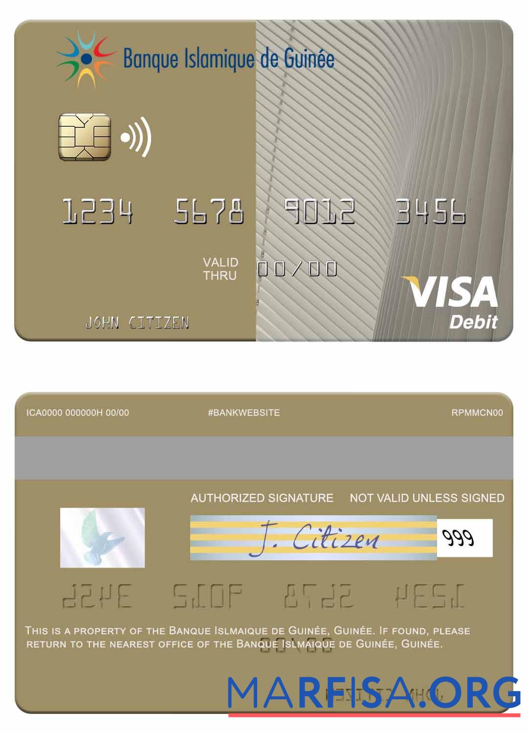 Downloadable Guinea Banque Islmaique de Guinée visa debit card example